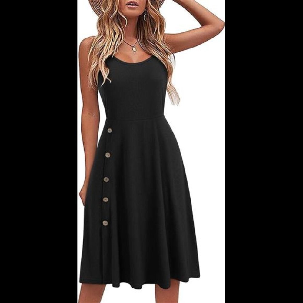 Women Sun Dresses Midi Summer Spaghetti Strap Sundress Casual Beach Dress